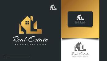 design del logo immobiliare di lusso in oro con concetto astratto vettore