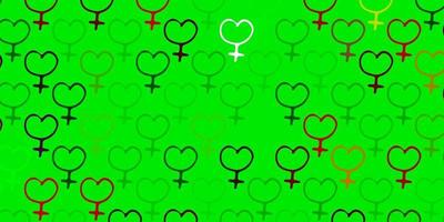 trama vettoriale verde chiaro, rosso con simboli dei diritti delle donne.