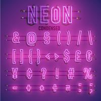 Carattere al neon realistico con fili e console, illustrazione vettoriale