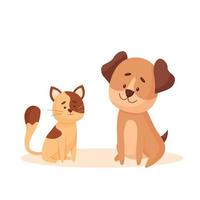 cartone animato gatto e cane seduti insieme vettore