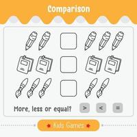 confronto del gioco di matematica del numero per i bambini più piccoli o uguali vettore