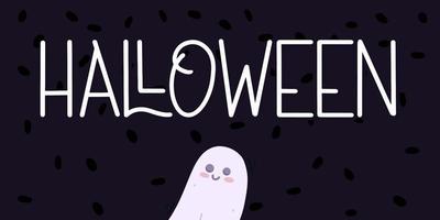 banner di halloween o invito a una festa sfondo con fantasma carino. vettore