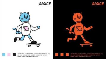 simpatico gatto che gioca a skateboard, illustrazione per t-shirt vettore