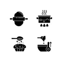 istruzioni di cucina icone glifi nere impostate su uno spazio bianco vettore