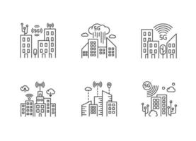 Set di icone lineari perfette per pixel smart city da 5 g vettore