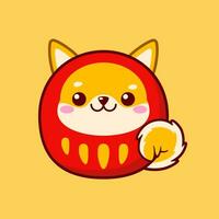 carino e kawaii stile giapponese daruma Bambola shiba inu vettore