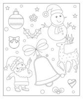 colorazione pagina di un' decorato Natale albero con i regali. vettore nero e bianca illustrazione su bianca sfondo.