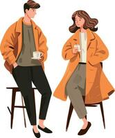 coppia potabile caffè. vettore illustrazione di un' uomo e donna potabile caffè.