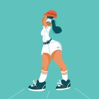 personaggi del giocatore di baseball softball. donna sportiva che gioca a baseball. vettore