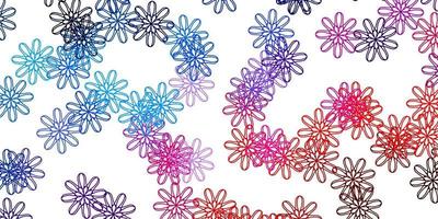 struttura di doodle di vettore blu chiaro, rosso con fiori.