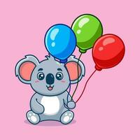 vettore koala Tenere Palloncino carino cartone animato vettore icona illustrazione. animale natura icona concetto creativo kawaii cartone animato portafortuna logo