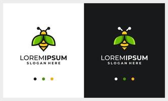 modello di progettazione del logo dell'ape del miele con il concetto di foglia ala natura vettore