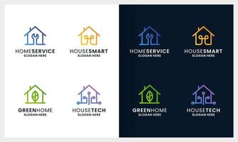 logo della casa creativa, casa moderna colorata con concetto di stile di arte di linea vettore