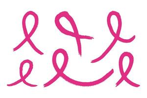 impostato di mano disegnato rosa nastri. simbolo di il combattimento contro Seno cancro. vettore illustrazione.
