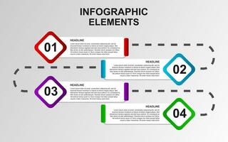 Infografica modello design con 4 passi. Infografica design per presentazioni, striscioni, infografiche e manifesti vettore