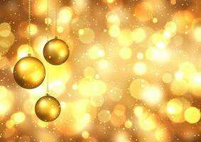 sospeso Natale palline su un' d'oro bokeh luci sfondo vettore