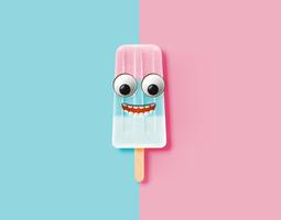 Emoticon divertente sull&#39;illustrazione realistica del gelato, illustrazione di vettore