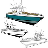 barca vettore, pesca barca vettore linea arte e uno colore.