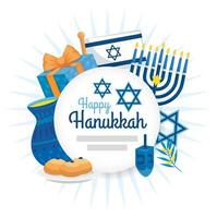 felice hanukkah in cornice circolare con decorazione fissa vettore