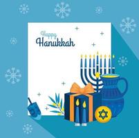 felice hanukkah con teiera e decorazioni vettore