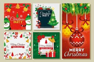 set carte buon natale con decorazioni vettore