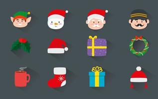 pacco natalizio con decorazioni e personaggi vettore