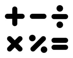 aggiunta, sottrazione, moltiplicazione, divisione, e uguaglianza di matematica simboli icona vettore. di base elementi di matematico cartello vettore