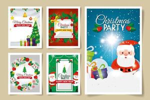 set carte buon natale con decorazioni vettore