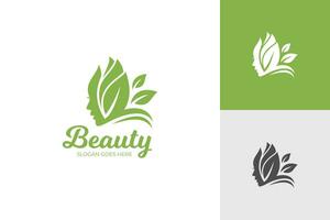 natura bellezza logo con foglia e bellissimo donne viso icona design vettore