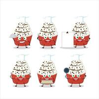 cartone animato personaggio di ghiaccio crema vaniglia tazza con vario capocuoco emoticon vettore