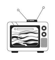 onde oceano su vecchio tv Vintage ▾ nero e bianca 2d cartone animato oggetto. vecchio stile retrò televisione programma isolato vettore schema elemento. Guardando nostalgia mostrare monocromatico piatto individuare illustrazione