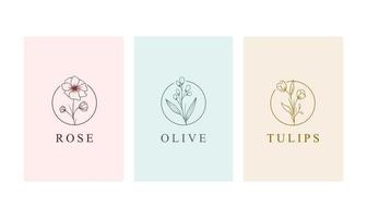 set di raccolta logo in stile disegnato a mano bellissimo fiore vettore