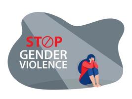 la donna depressa siediti per terra, ferma la violenza contro le donne vettore