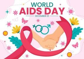 mondo AIDS giorno vettore illustrazione su 1 dicembre con rosso nastro per aumentare consapevolezza di il AIDS epidemico nel piatto cartone animato rosa sfondo design
