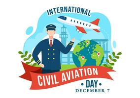 internazionale civile aviazione giorno vettore illustrazione su 7 dicembre con aereo e cielo blu Visualizza per apprezzare nel piatto cartone animato sfondo design