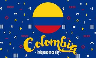 Colombia nazionale giorno bandiera con carta geografica, bandiera colori tema sfondo e geometrico astratto retrò moderno blu rosso giallo design. vettore