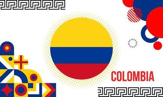 Colombia nazionale giorno bandiera con carta geografica, bandiera colori tema sfondo e geometrico astratto retrò moderno blu rosso giallo design. vettore