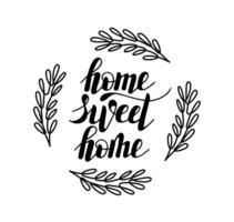 lettering di vita a casa e decorato con ramoscelli. piatto vettore illustrazione.