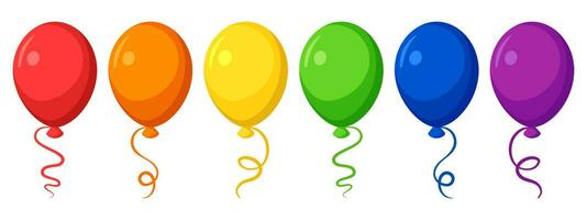 luminosa colorato volante ballons nel arcobaleno colori - rosso, arancia, giallo, verde, blu e viola vettore