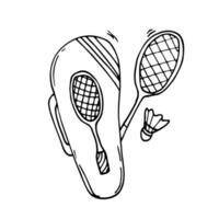 Borsa di spiaggia tennis badminton linea icona. badminton racchetta coperchio, mano disegnato vettore illustrazione