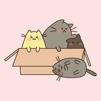 kawaii gatti seduta nel un' scatola vettore