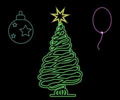 astratto raggiante neon Natale albero cartello leggero con su e via versioni. vettore illustrazione