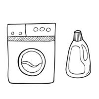 composizione con mano disegnato lavanderia icone. collezione di abbozzato oggetti. casa lavanderia servizio. Accessori per lavaggio e essiccazione Abiti vettore