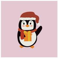 carino pinguino inverno portando regalo per Natale vettore illustrazione