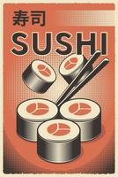 poster di sushi di cibo giapponese retrò vettore