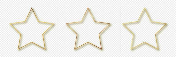 impostato di tre oro raggiante stella forma montatura isolato su sfondo. brillante telaio con raggiante effetti. vettore illustrazione.