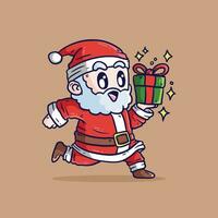 carino Santa Claus cartone animato personaggio Tenere Natale regalo. cartone animato vettore illustrazione isolato. carino Santa Claus cartone animato illustrazione