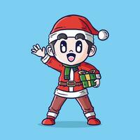 carino poco ragazzo nel Natale costumi. cartone animato vettore illustrazione di Natale concetto ragazzo figura vestito come babbo natale.