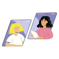 due giovani donne che comunicano online tramite videochiamata vettore