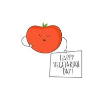 pomodoro felice con la frase felice giornata vegetariana vettore
